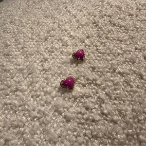 Ari Heart Gold Stud Earrings in Neon Pink